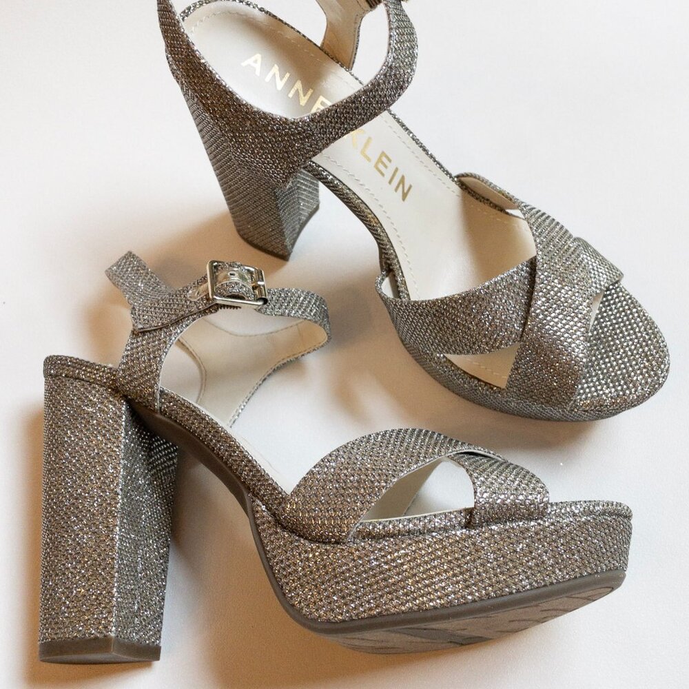 Anne Klein Zena Platform Sandal Glitter Gold Party Wedding Shoe 8M